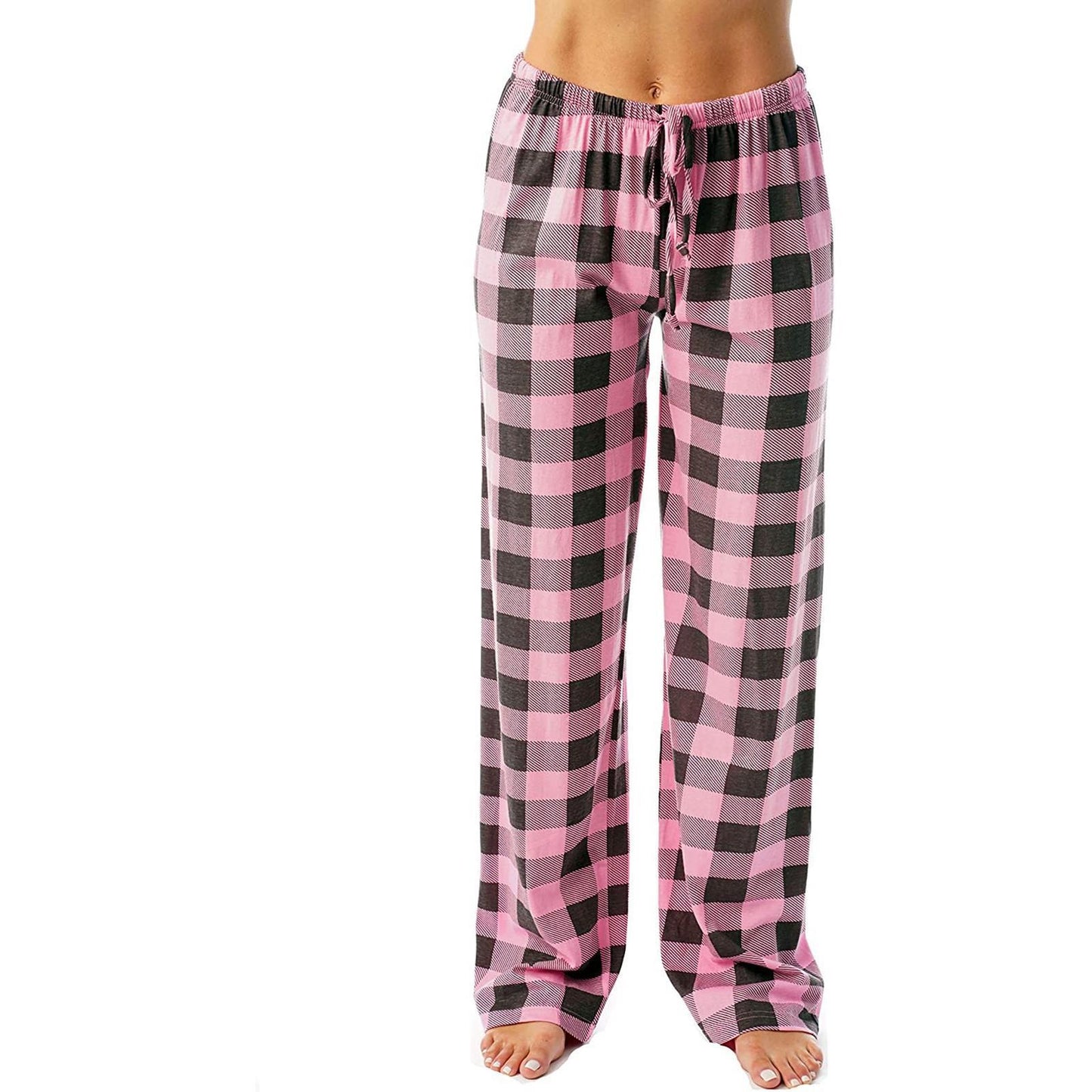 Women's Casual Stretch Plaid Pajama Draw Loose Rope Wide Leggings