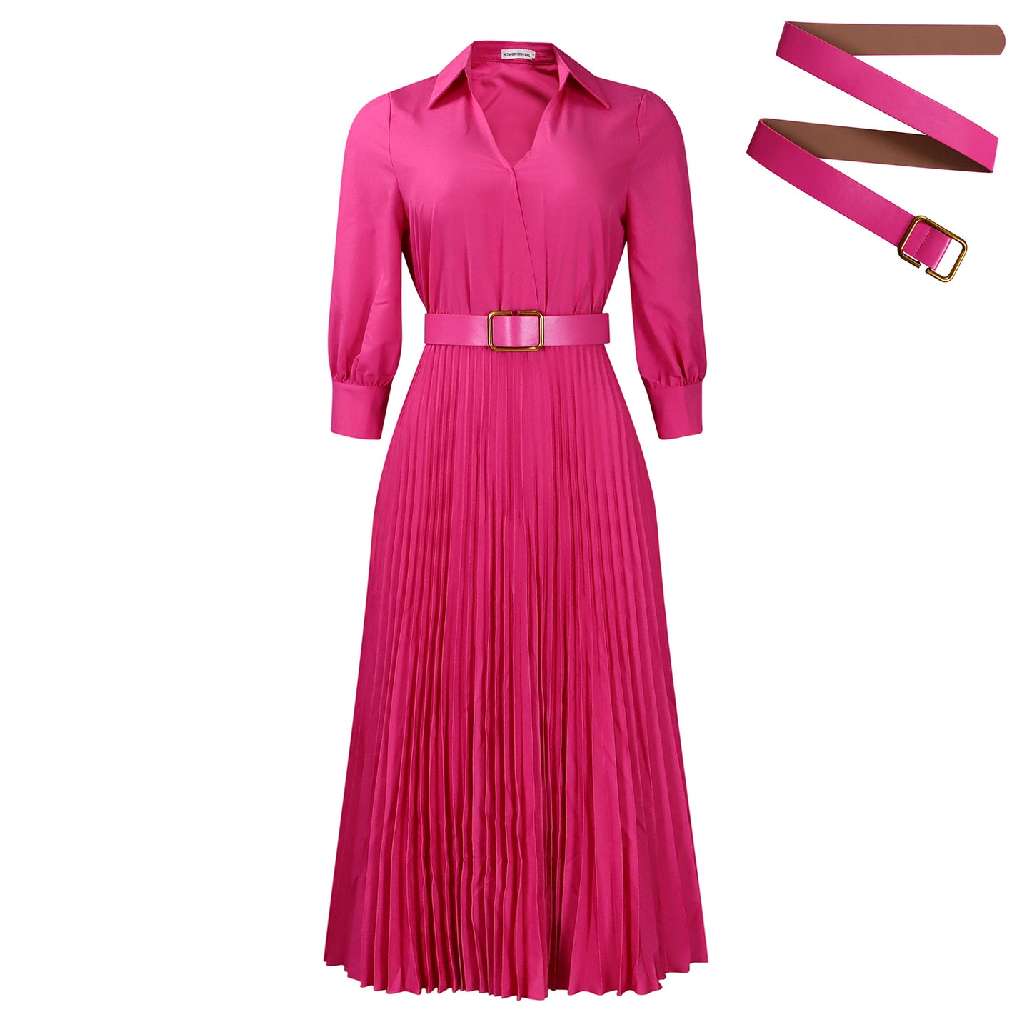 Women's Sleeve High Waist Temperament Pleated Solid Color Dresses