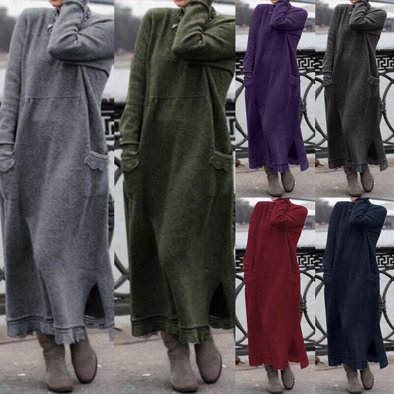 Autumn Loose Oversized Knit Brushed Hoody Dresses