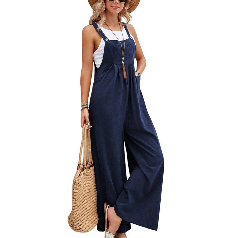 Women's Solid Color Casual Trousers Suspender Pants