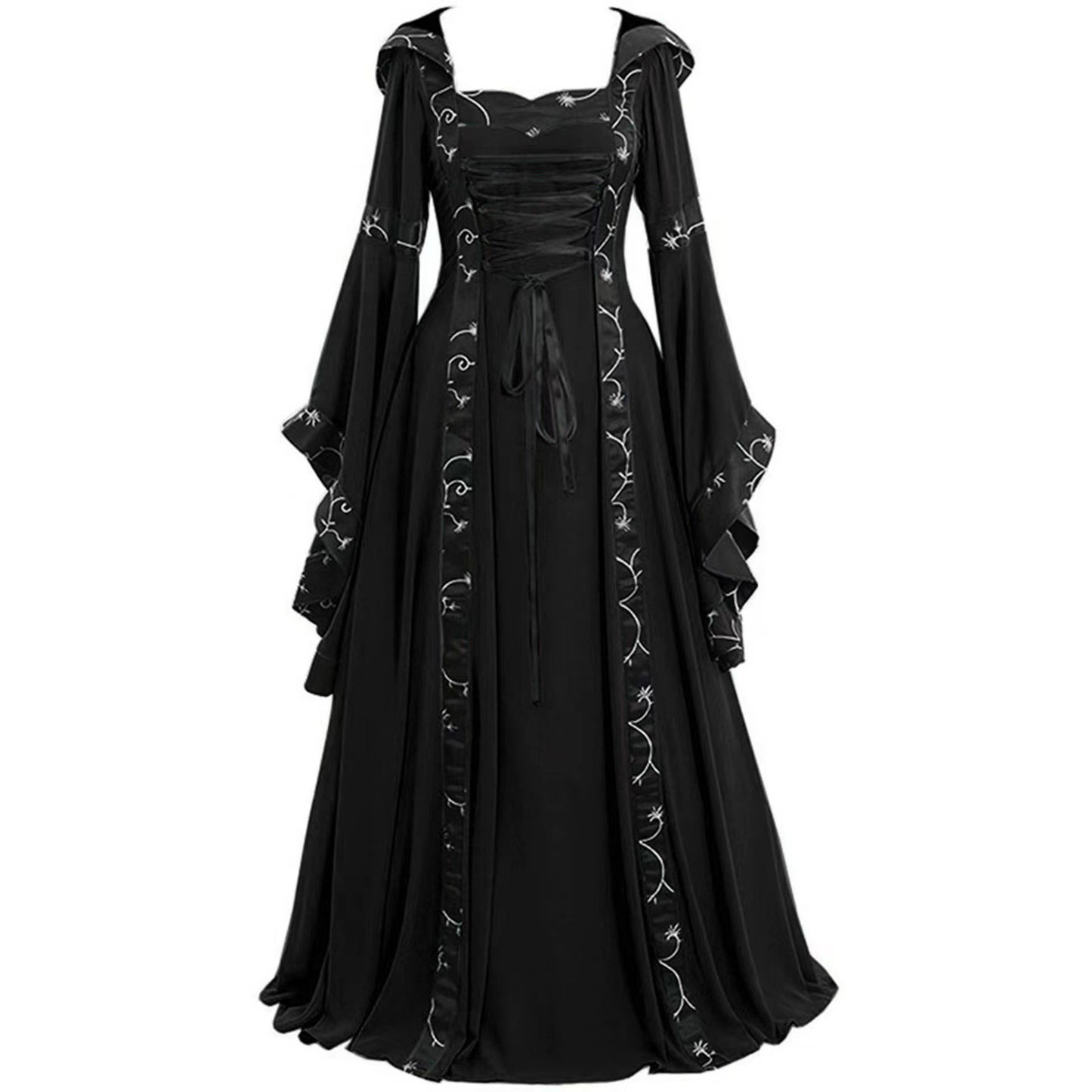 Medieval Retro Hooded Dress Square Collar Lace Dresses