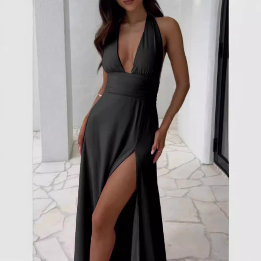 Women's High Class Elegant Halter Sexy Slit Dresses