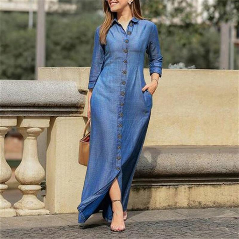 Women's Style Long Sleeve Lapel Solid Color Dresses