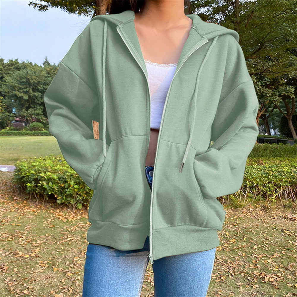 Women's Autumn Solid Color Hooded Fleece-lined Long-sleeved Sweaters