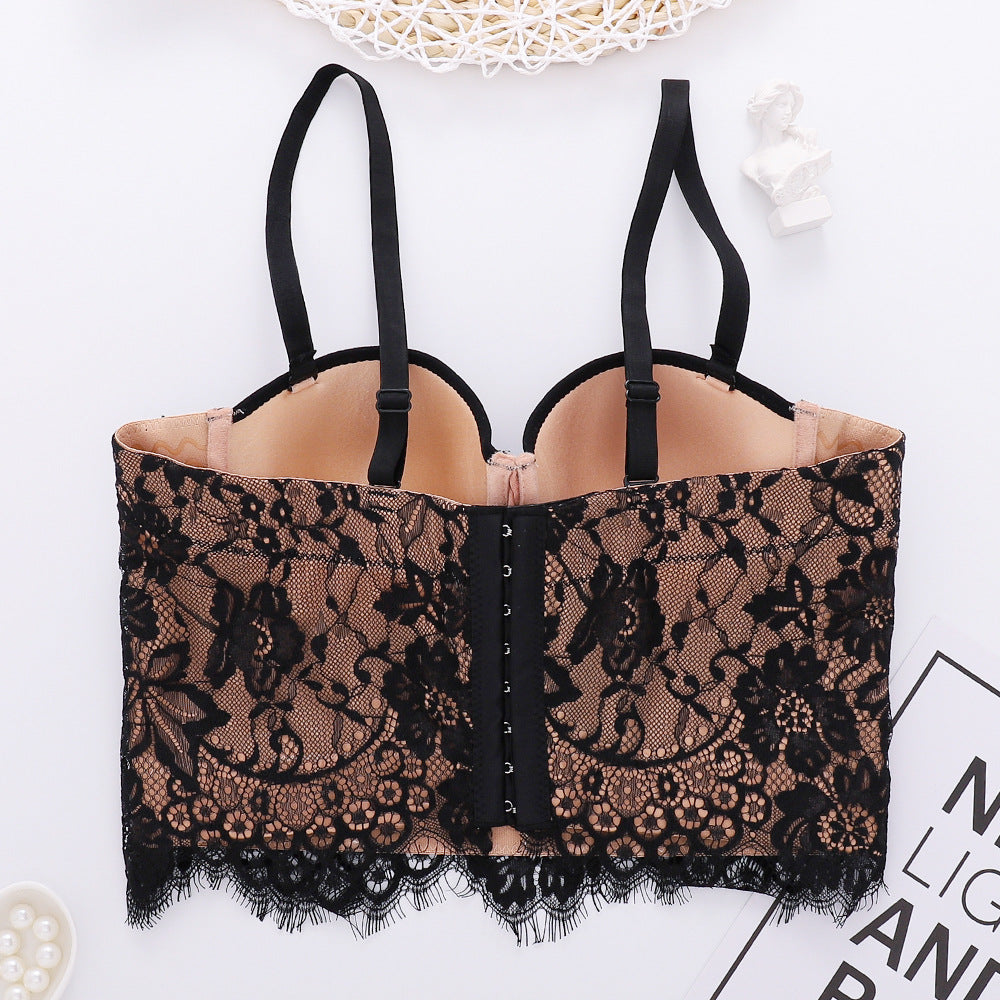 Women's Lace Camisole Outer Wear Eyelash Bra With Steel Ring Tops