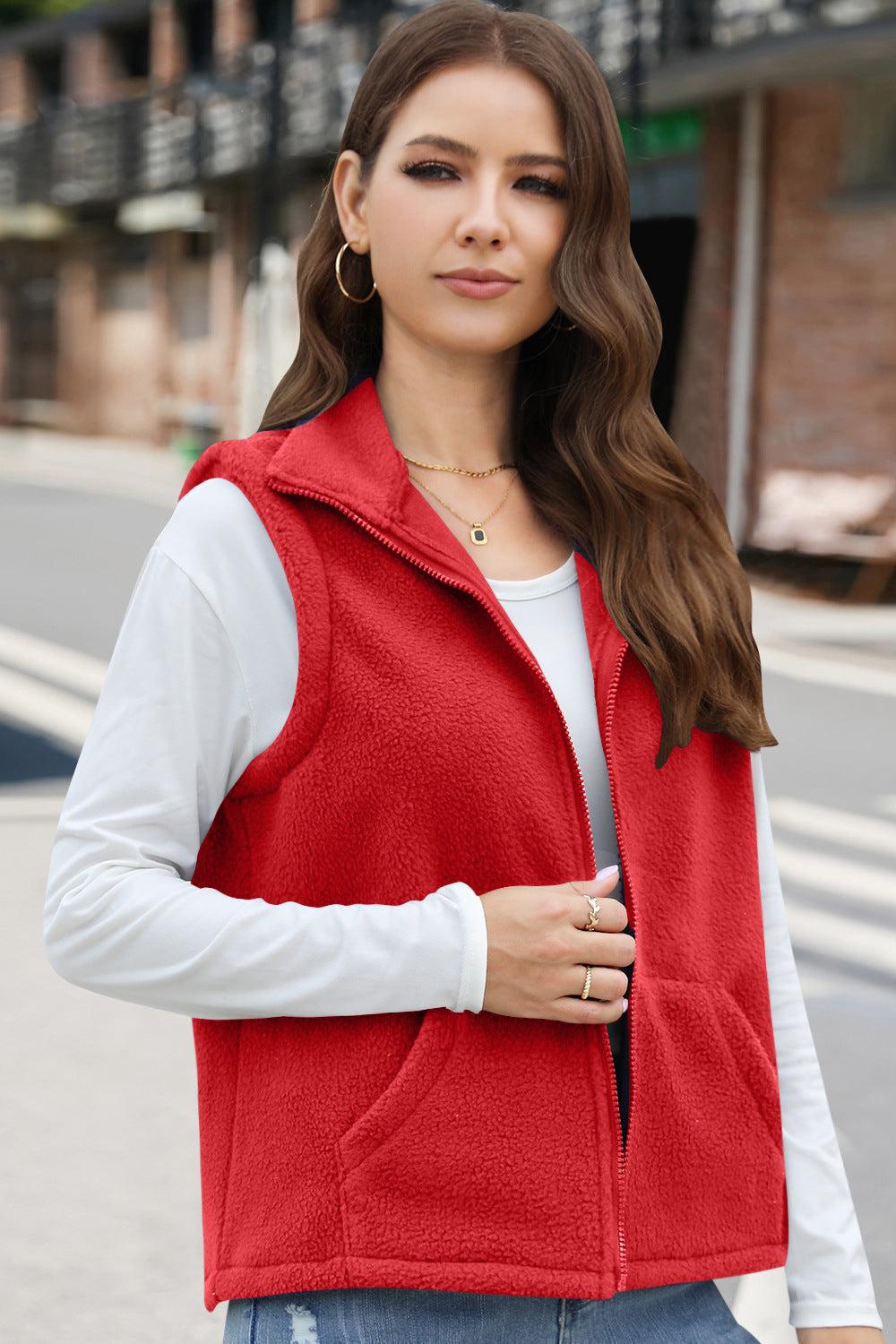 Women's Fashion Polar Fleece Zipper Lapel Vests