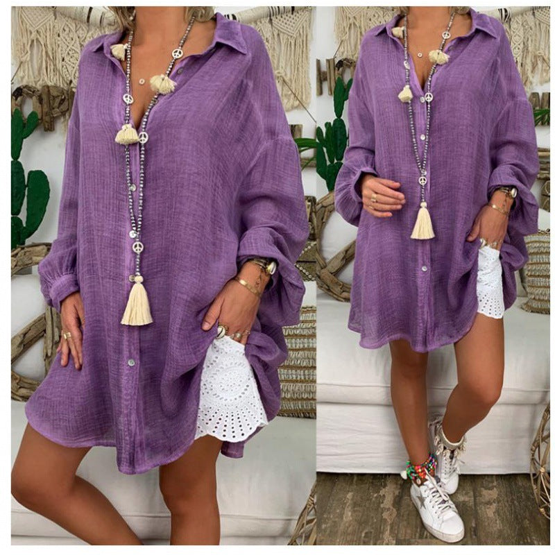 Women's Solid Color Loose-fitting Large Long Sleeve Blouses