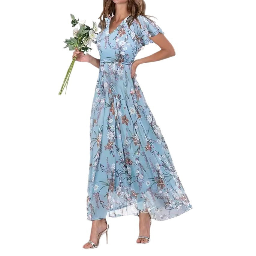 Large Swing Dress Chiffon Floral Sleeve Dresses