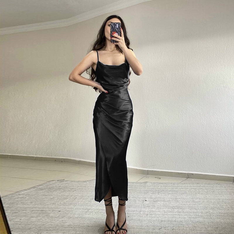 Women's Hot Style Sexy Low-cut Satin Strap Dress Dresses