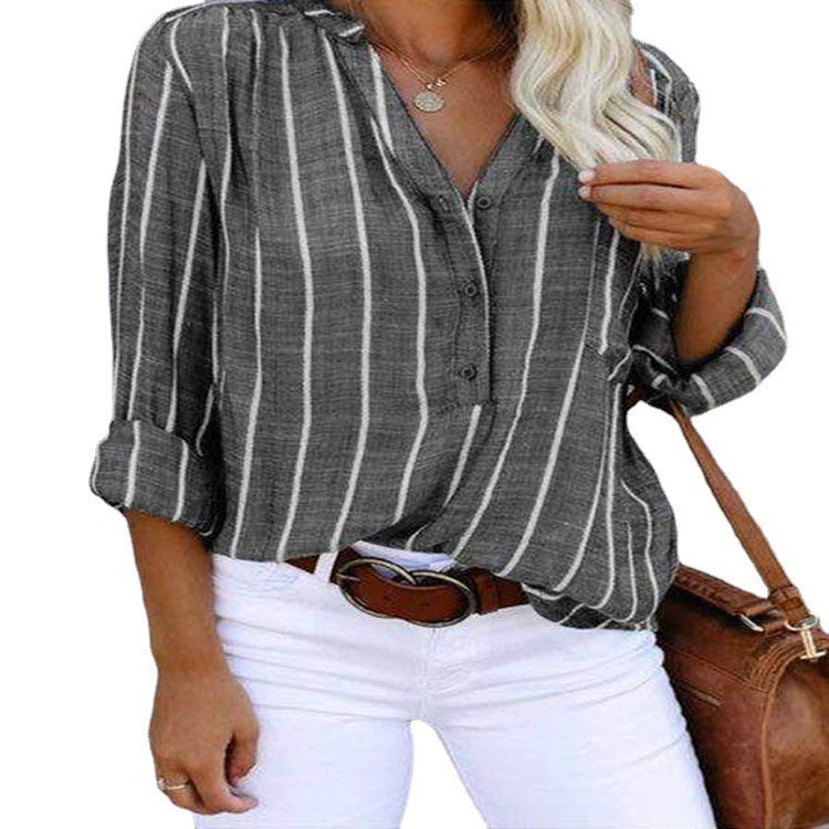 Women's Simple Fashion Printed Striped Shirt For Blouses