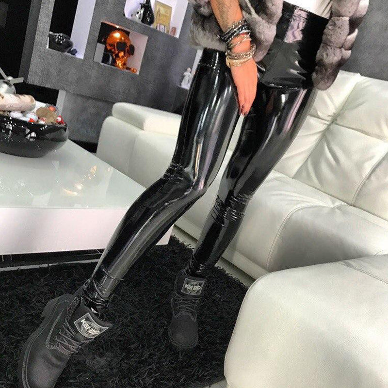 Bright Mirror Imitation Leather Thin Tight Stretch Leggings