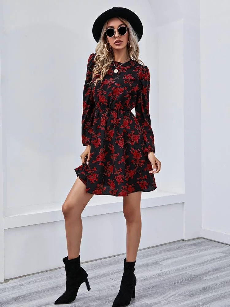 Women's Spring Loose Floral Tight Waist Dress Dresses