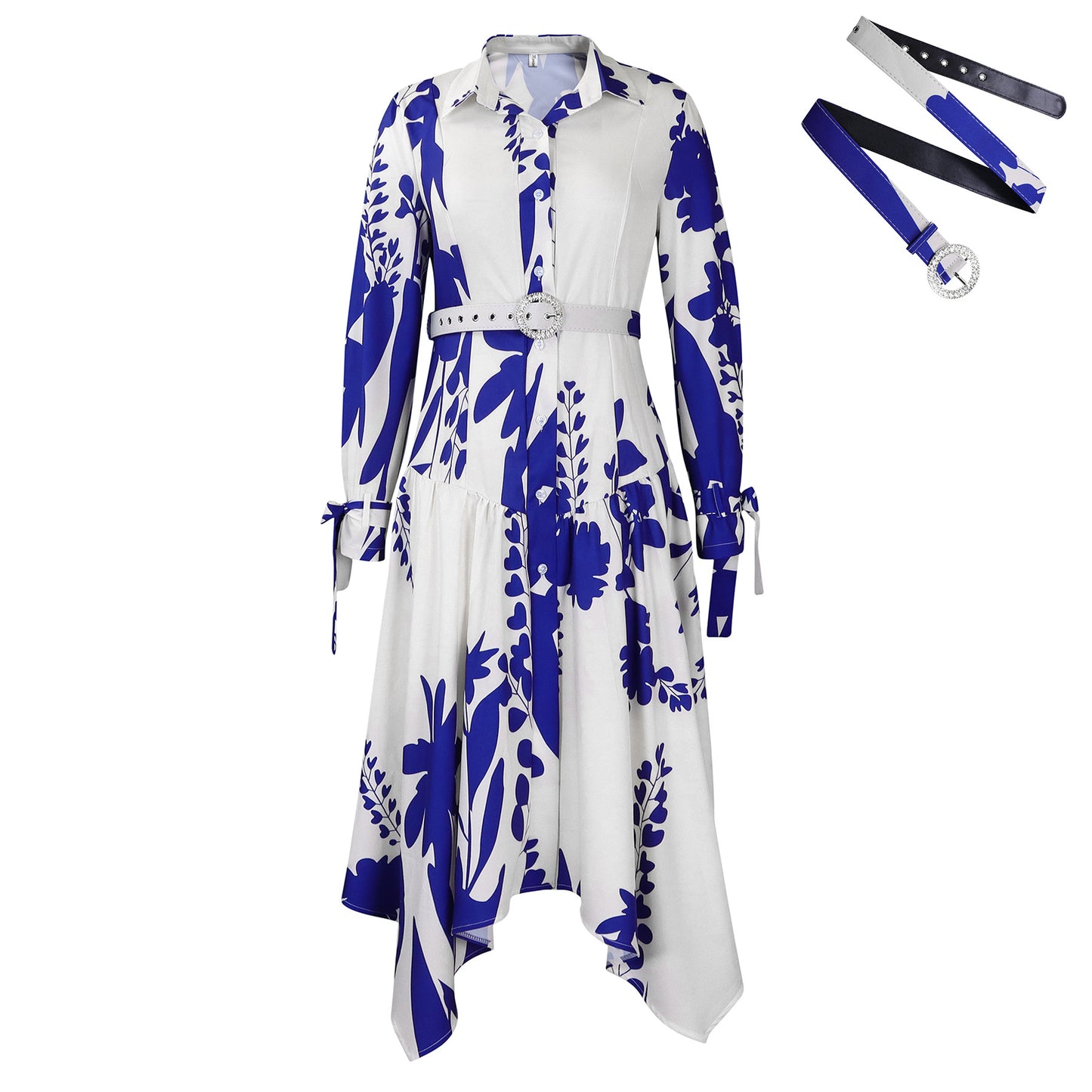 Women's Temperament Printed Irregular Lapel Dress Dresses