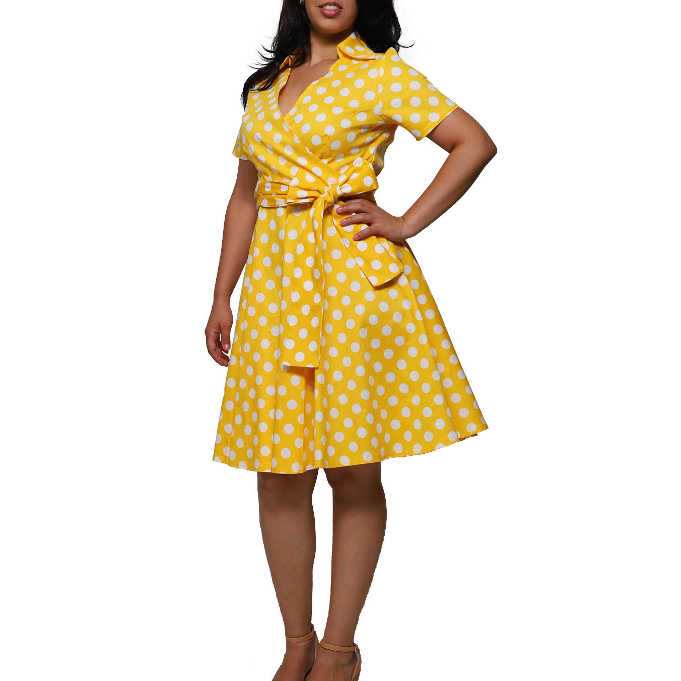 Women's Retro Wide Hem Midi Dress Dot Skirts