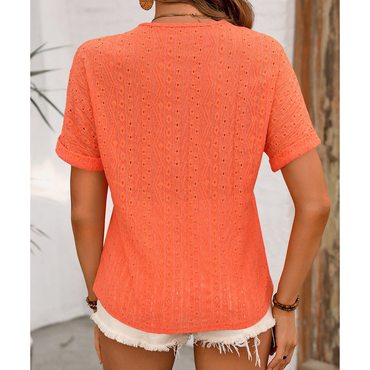 Women's Summer Ripped Crocheted Decorative Buckle Collar Blouses