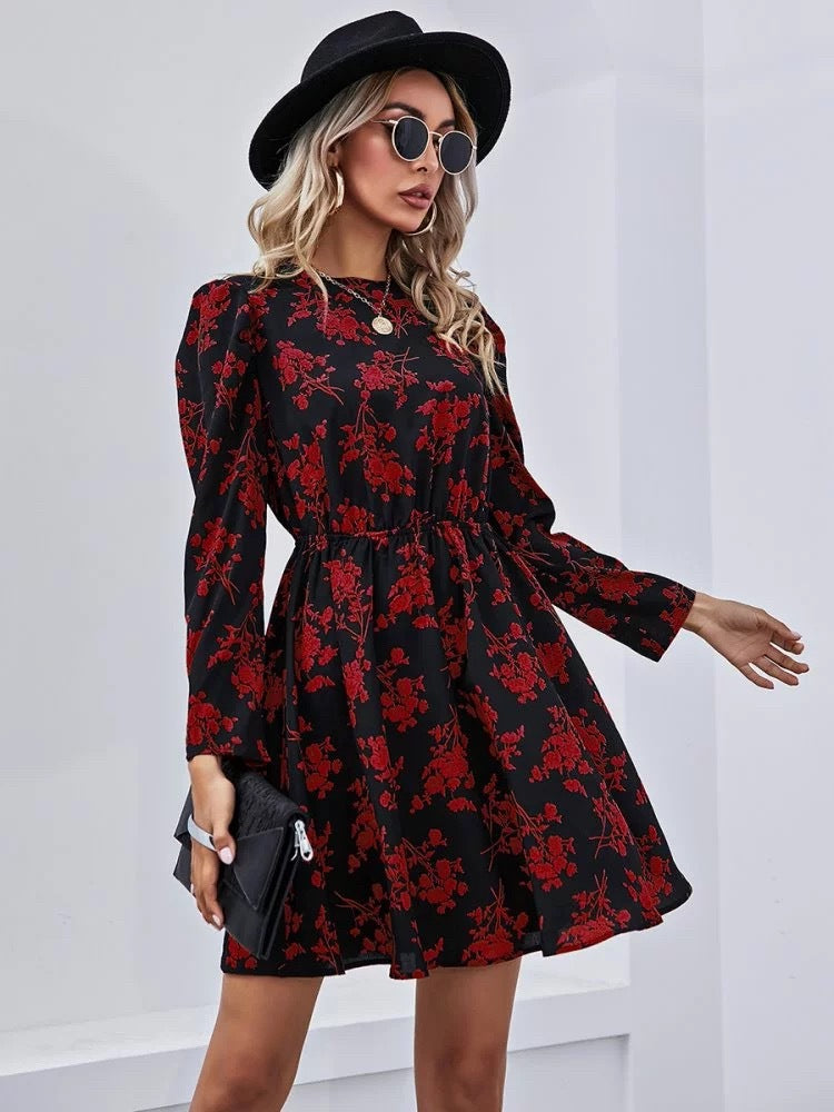 Women's Spring Loose Floral Tight Waist Dress Dresses