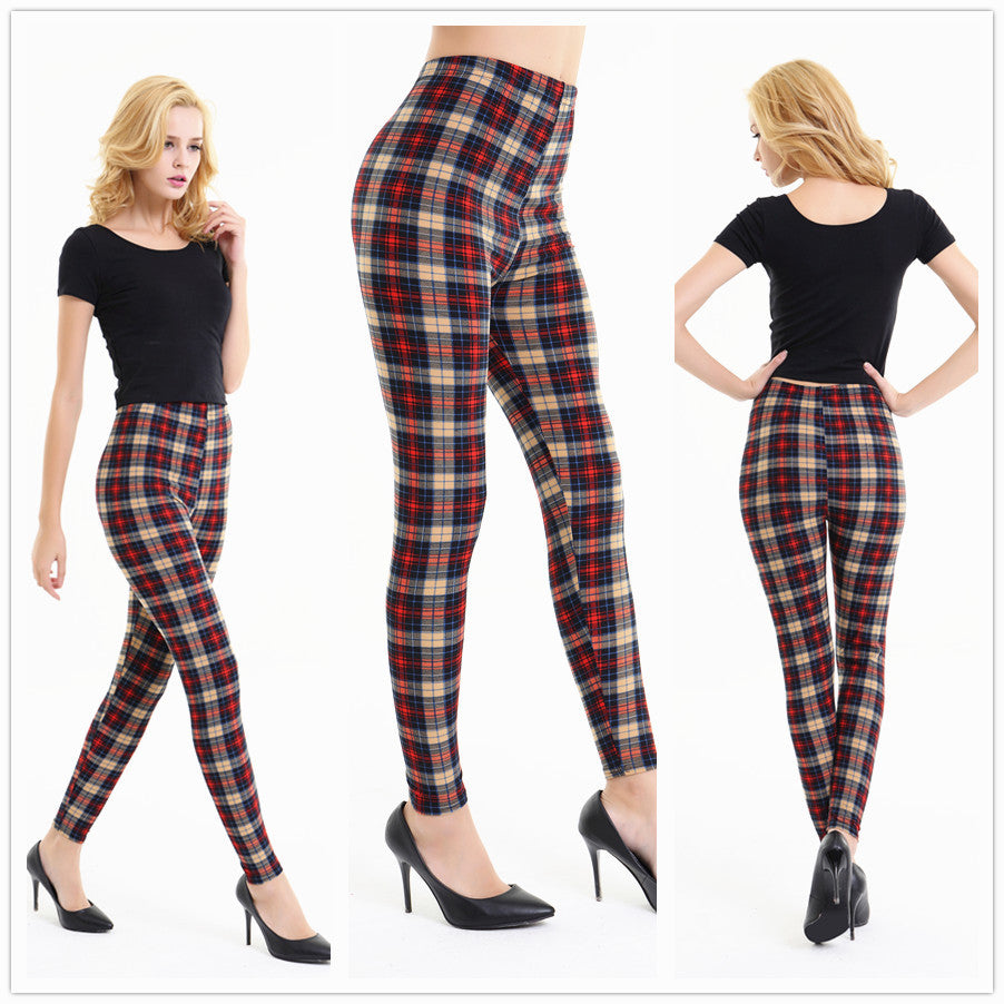 Striped Plaid Printed Fashionable Slimming Cropped Leggings