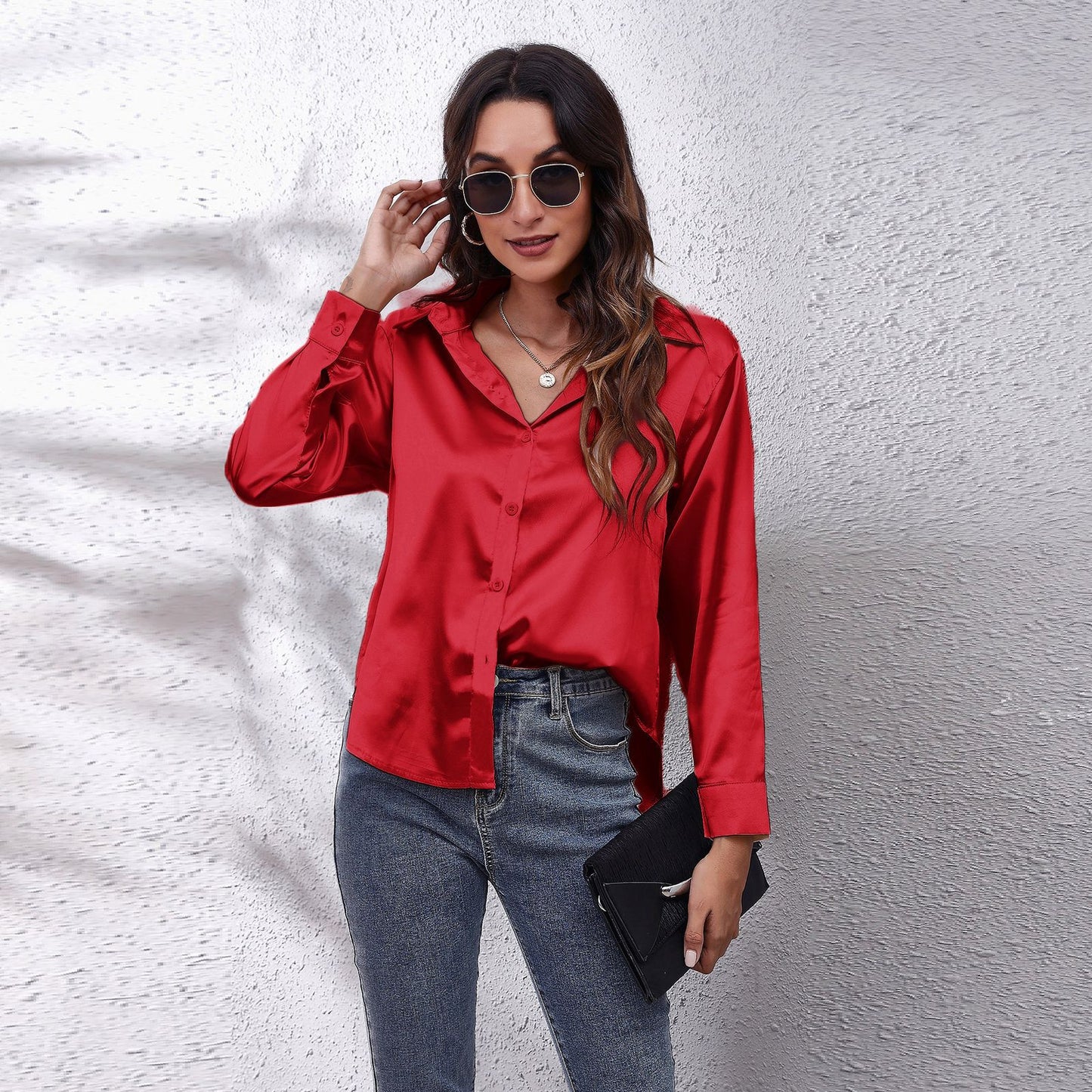 Women's Graceful Satin Shirt Long-sleeved Autumn Blouses