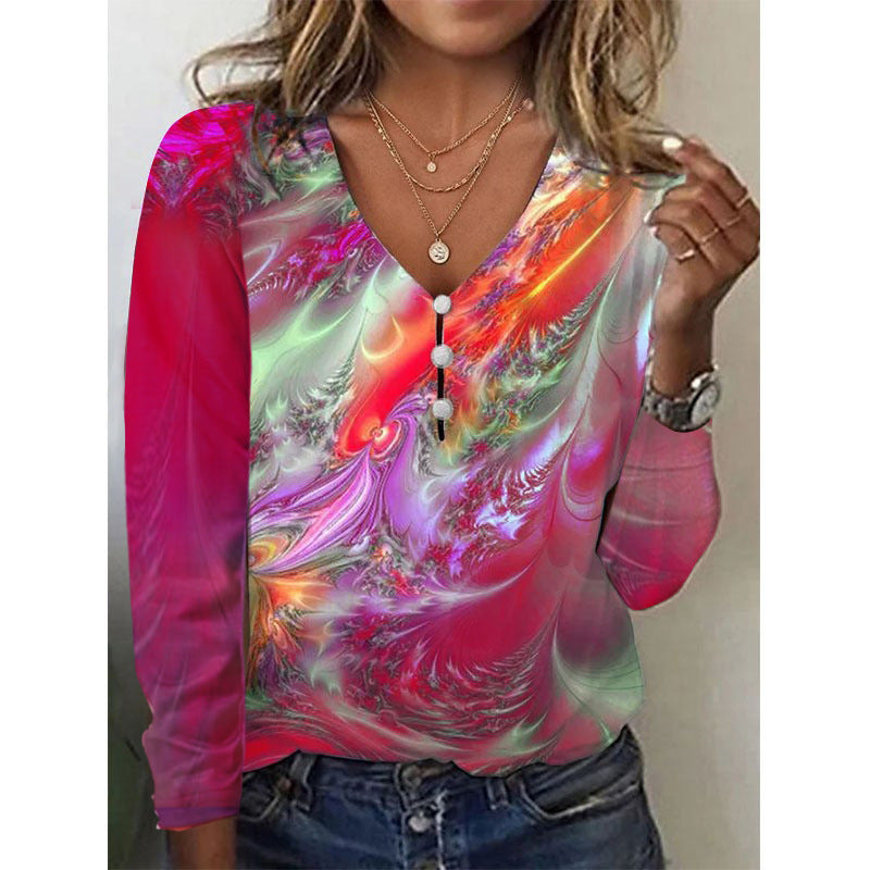 Starry Sky Pearl Button T-shirt With Blouses