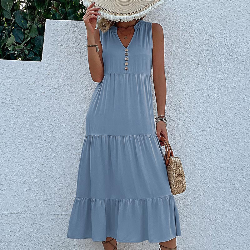 Cool Summer Sleeveless Loose Solid Color Dresses