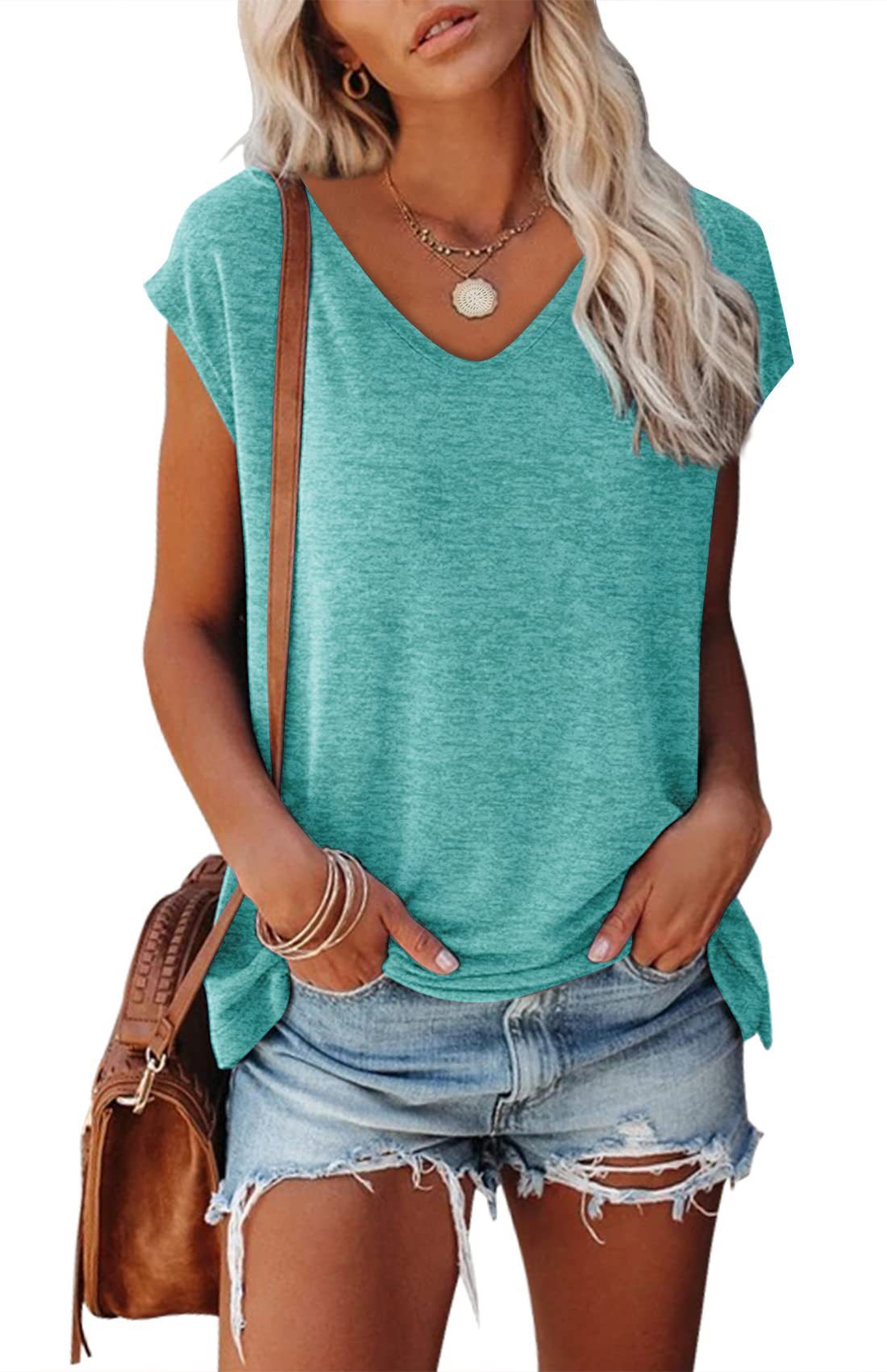 Women's Sleeve V-neck Solid Color Casual Loose-fitting Blouses