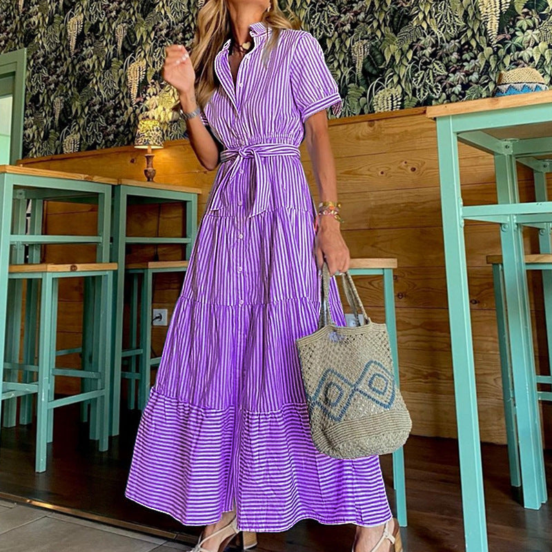 Fashion Striped Sleeve Loose Midi Dress Dresses