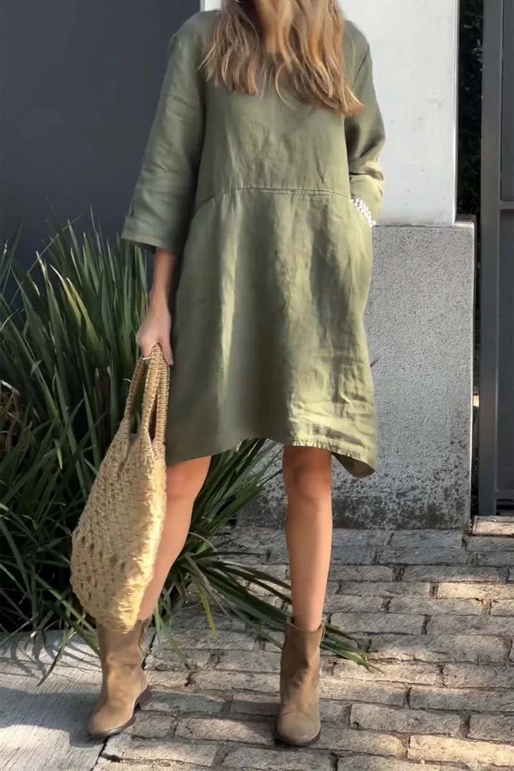 Women's Cute Solid Color Loose Casual Pocket Dresses