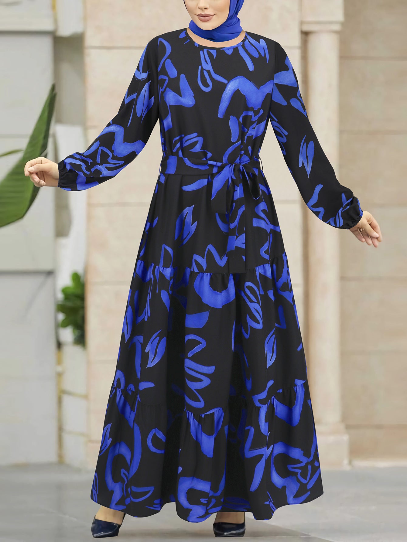 Women's Vintage Floral Print Long Sleeves Robe Dresses