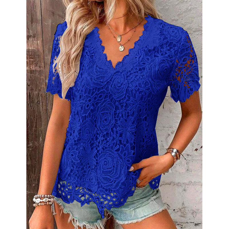 Summer Elegant Lace T-shirt With Sleeves Blouses