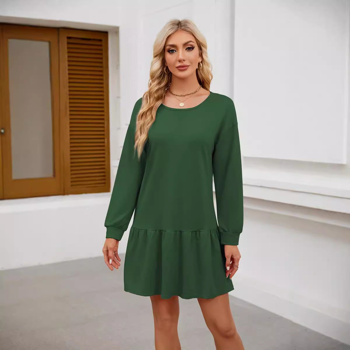 Women's Crisscross Neckline Round Neck Long Sleeve Casual Dresses