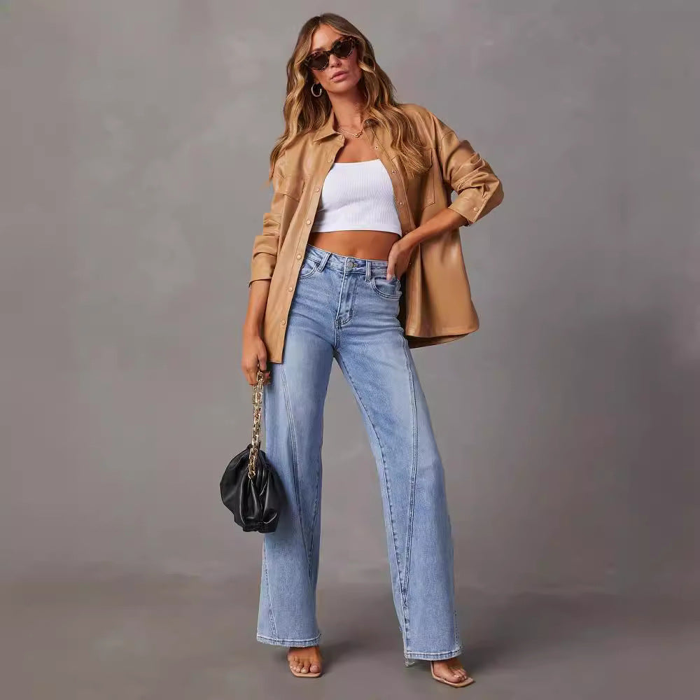 Women's Comfort Casual Loose Stitching Wide Leg Jeans