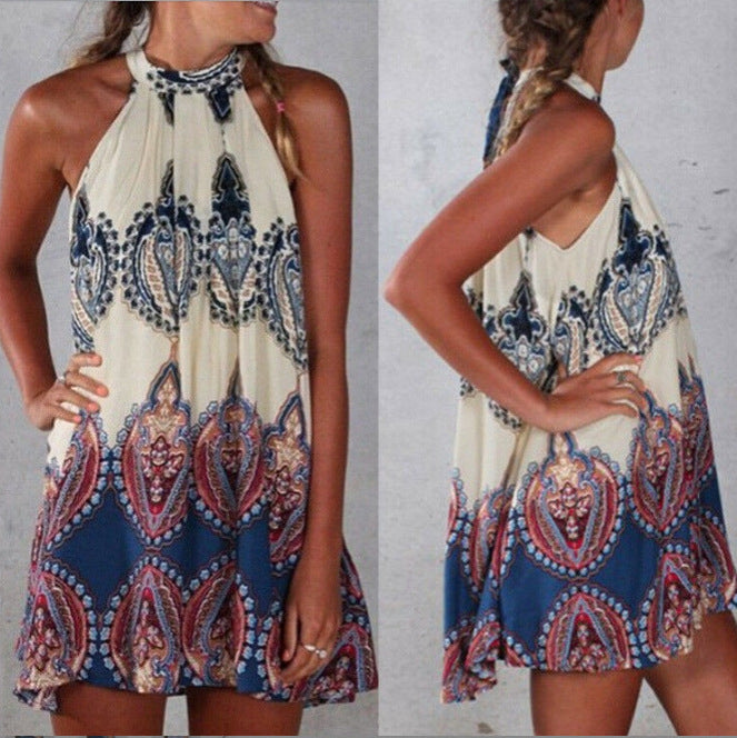 Sleeveless Printed Dress Loose Casual Halter Dresses