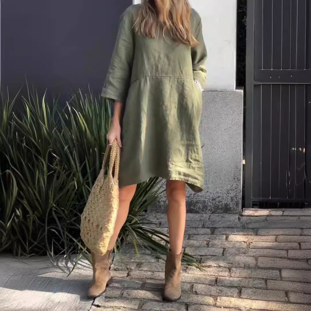 Women's Cute Solid Color Loose Casual Pocket Dresses