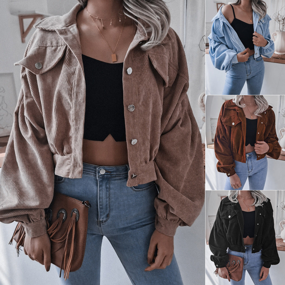 Women's Lantern Long Sleeve Corduroy Casual Coats