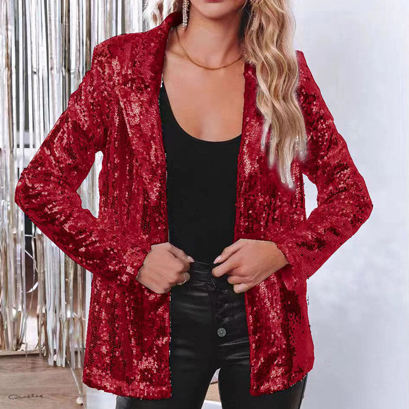 Women's Commute Style Lapel Long Sleeve Sequined Blazers