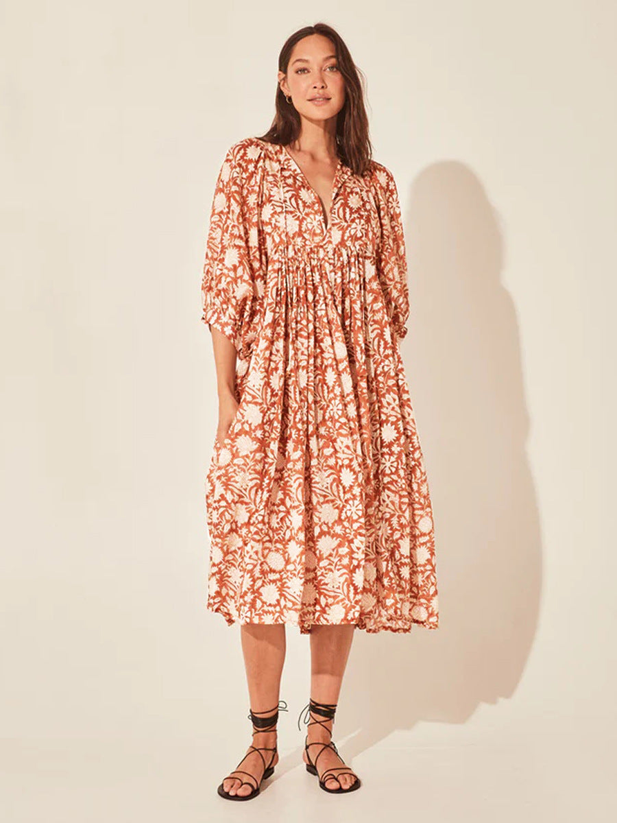 Women's Floral Loose Half Sleeve Summer Rayon Dresses