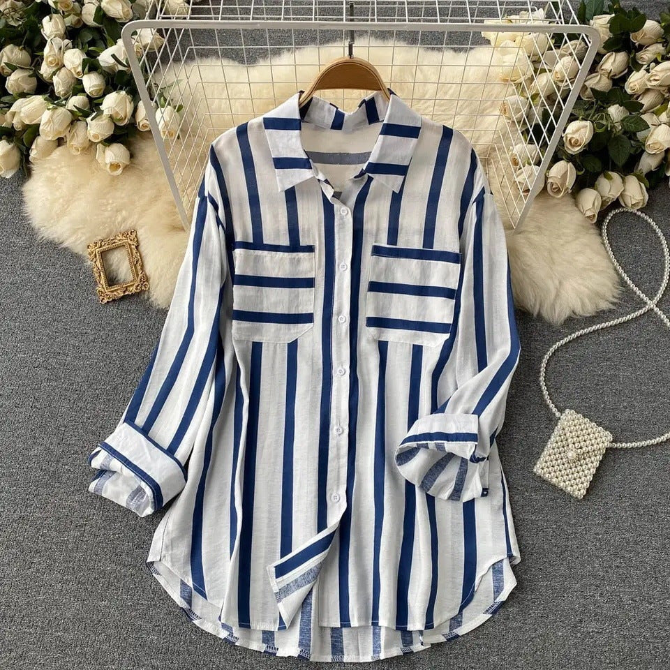 Stripes Shirt Female Korean Style Casual Blouses