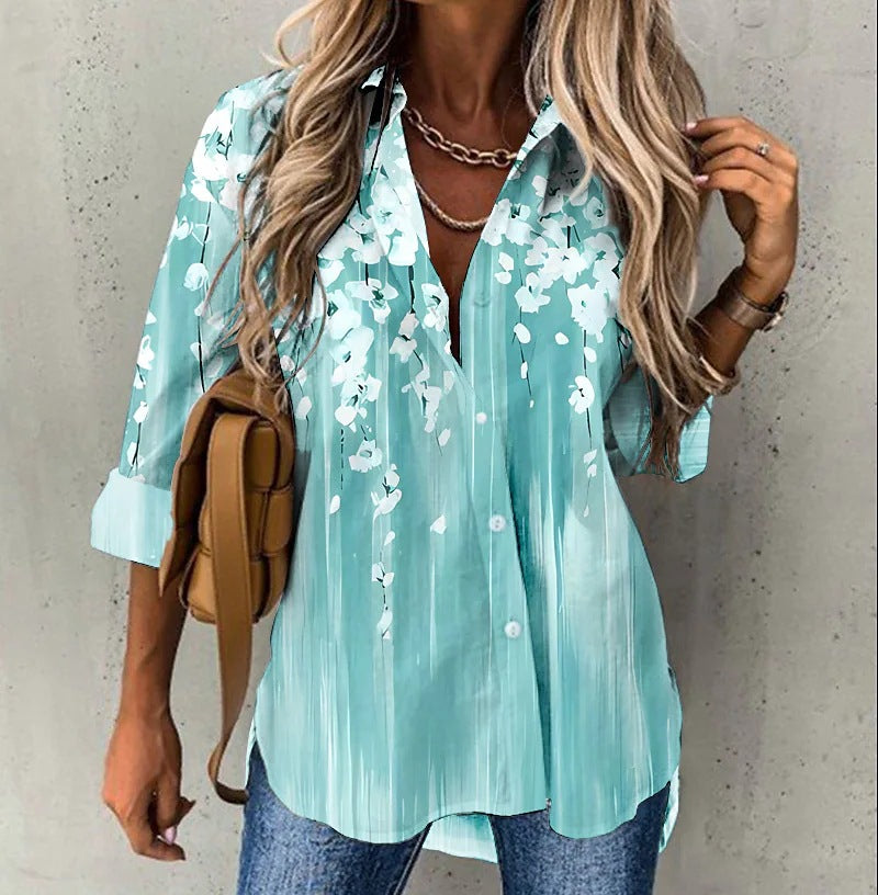 Women's Floral Print Long Sleeve Shirt Blouses