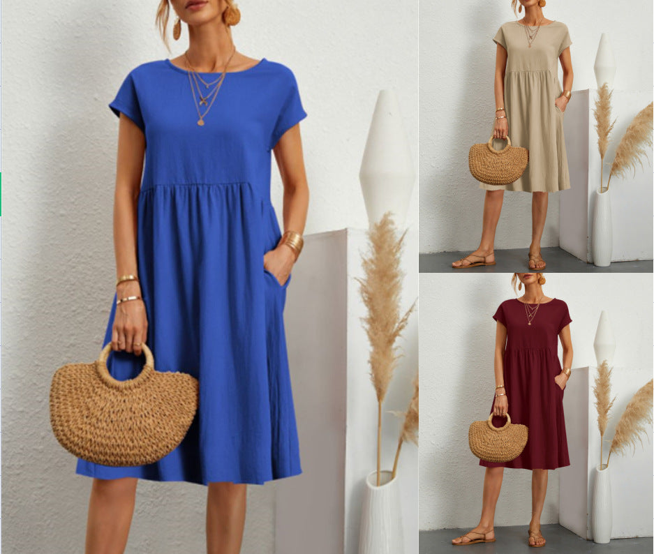 Women's Fashionable Summer Elegant Cotton Linen A- Line Large Dresses