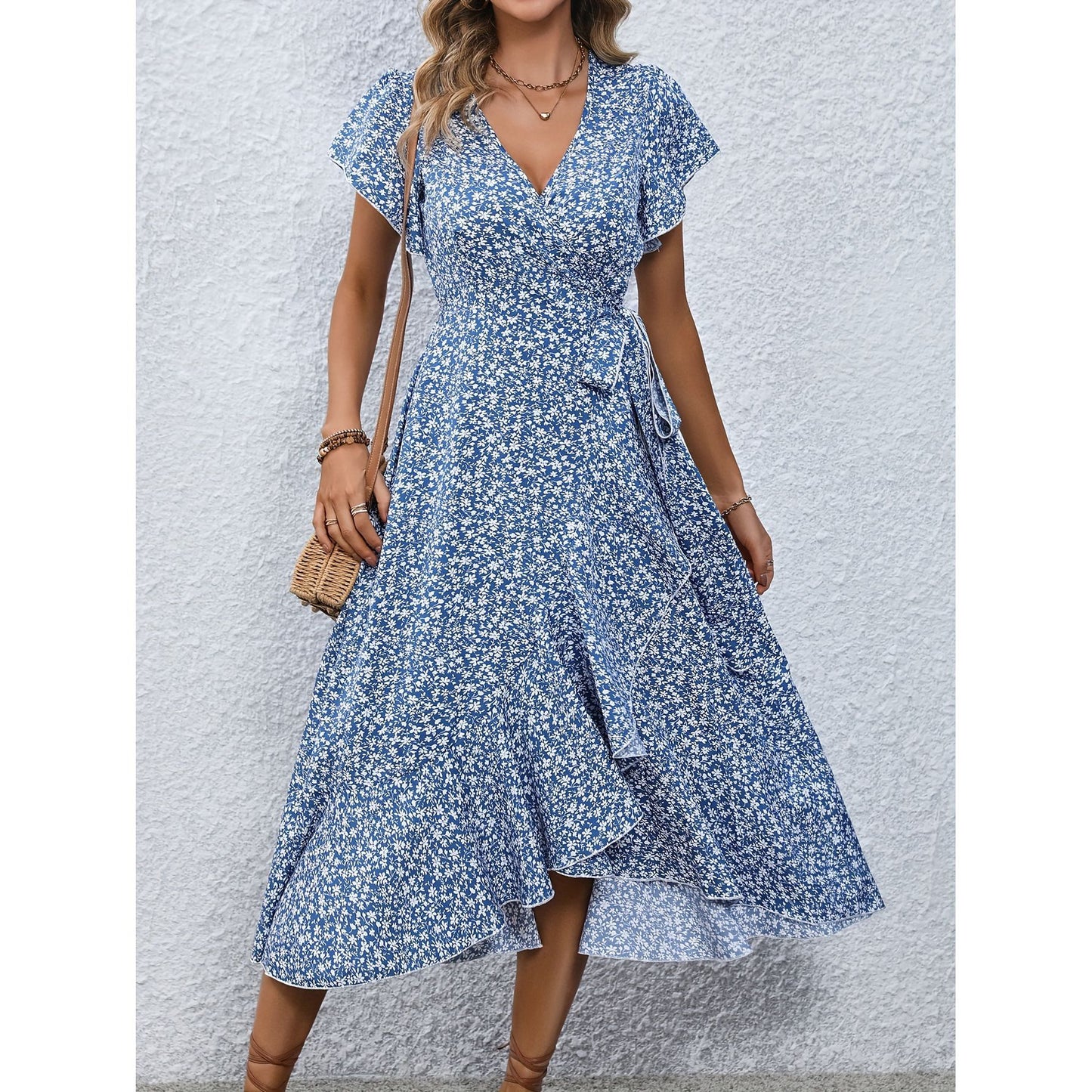 Women's Fashionable Summer Sexy Waist Trimming Floral Dresses