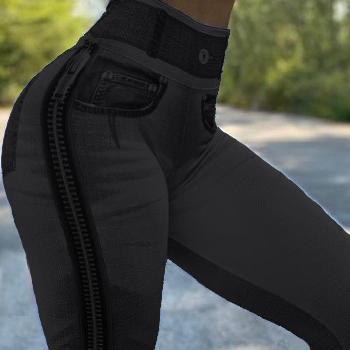 Women's High Waist Elastic Imitation Denim Fitness Leggings