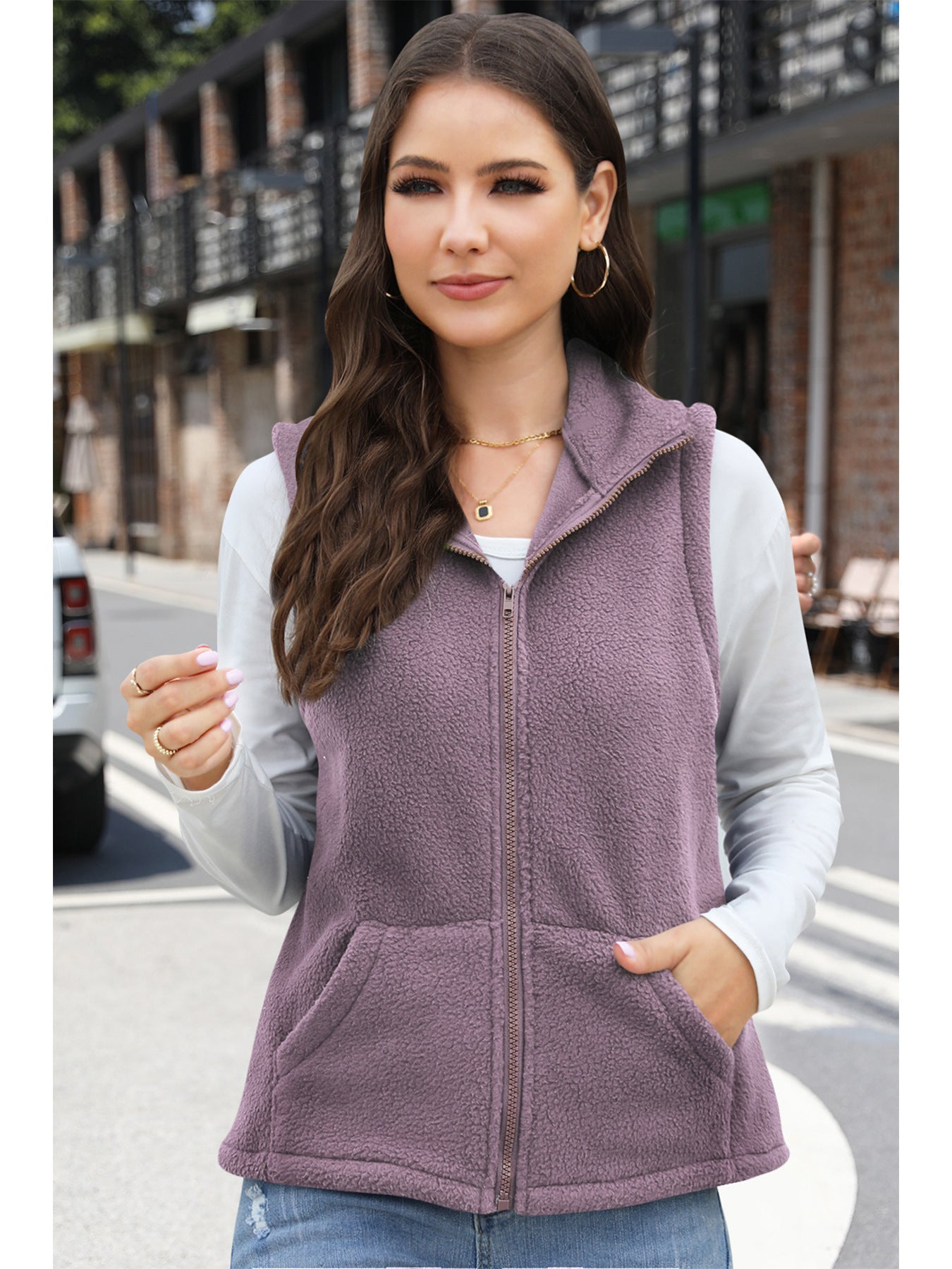 Women's Fashion Polar Fleece Zipper Lapel Vests