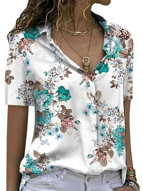 Women's Clear Printed Casual Floral Sleeve Loose Blouses