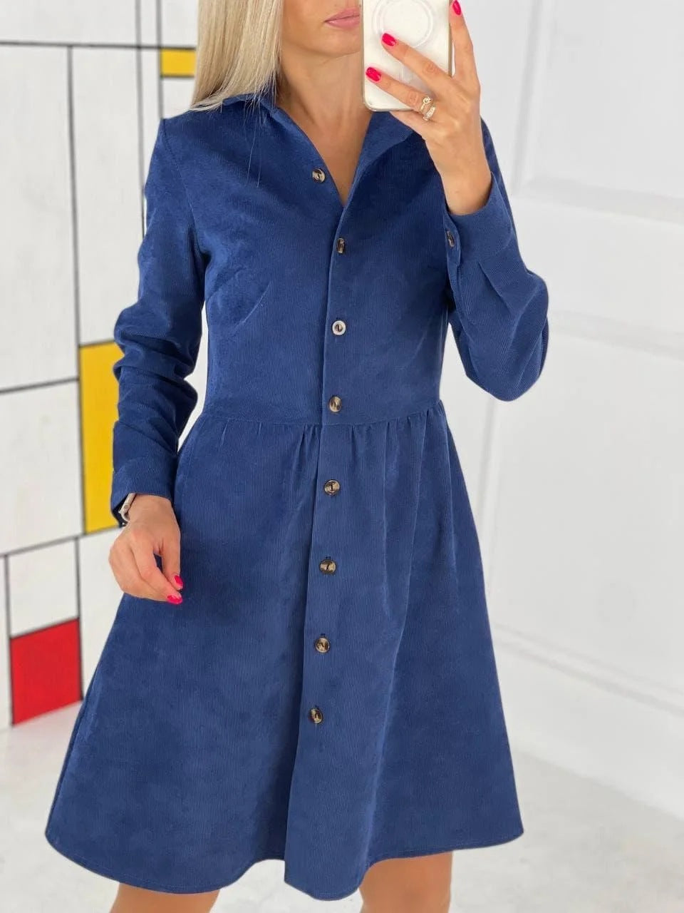 Long Sleeve Single-breasted Shirt Corduroy Dress Dresses