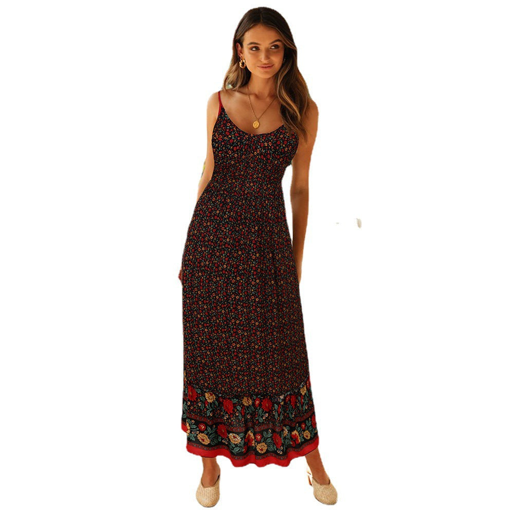 Women's Summer Large Swing Bohemian V-neck Floral Dresses