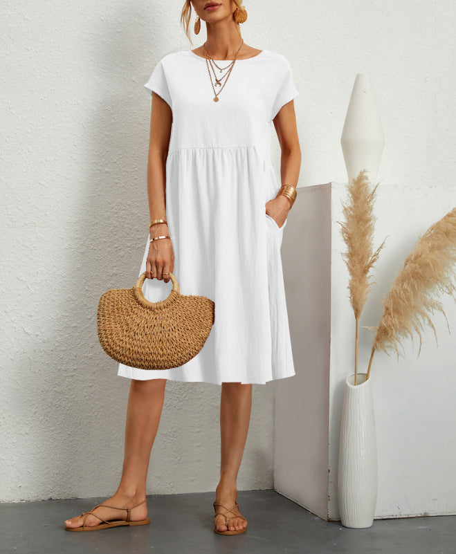 Women's Fashionable Summer Elegant Cotton Linen A- Line Large Dresses