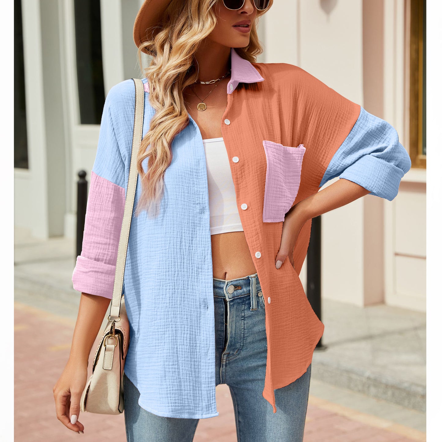 Women's Casual Collar Long Sleeve Button-down Shirt Blouses