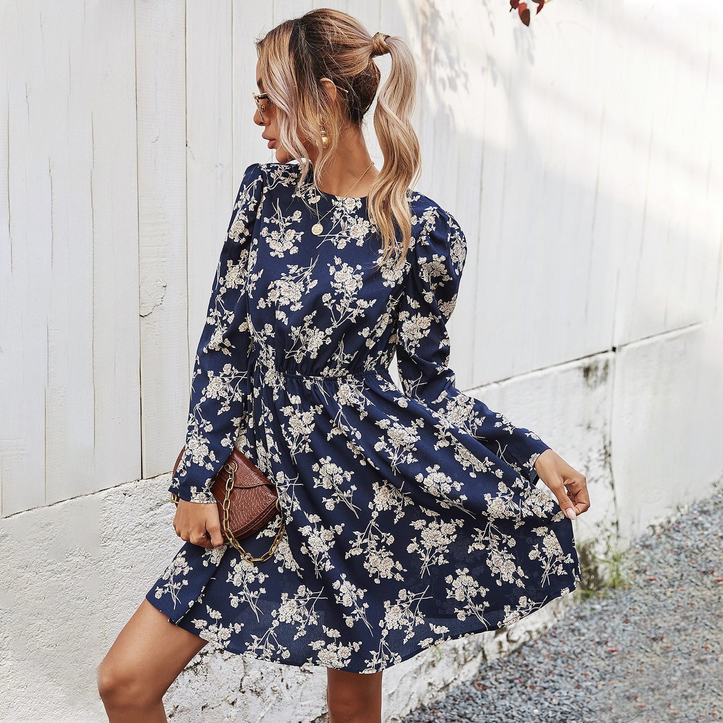 Women's Spring Loose Floral Tight Waist Dress Dresses