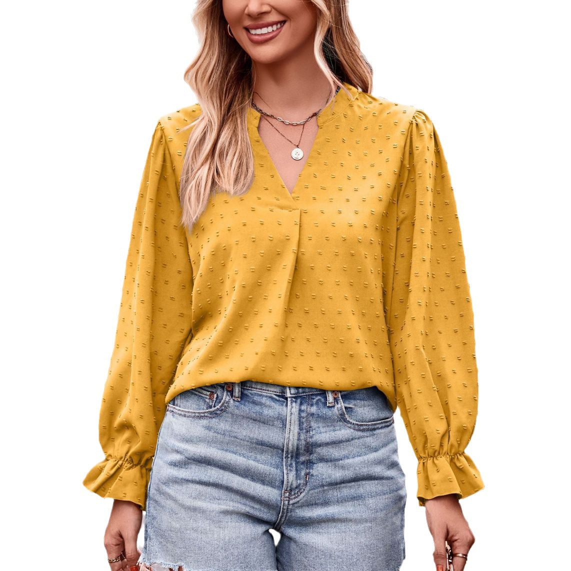 Women's Autumn Jacquard T-shirt Loose Long Sleeve Blouses