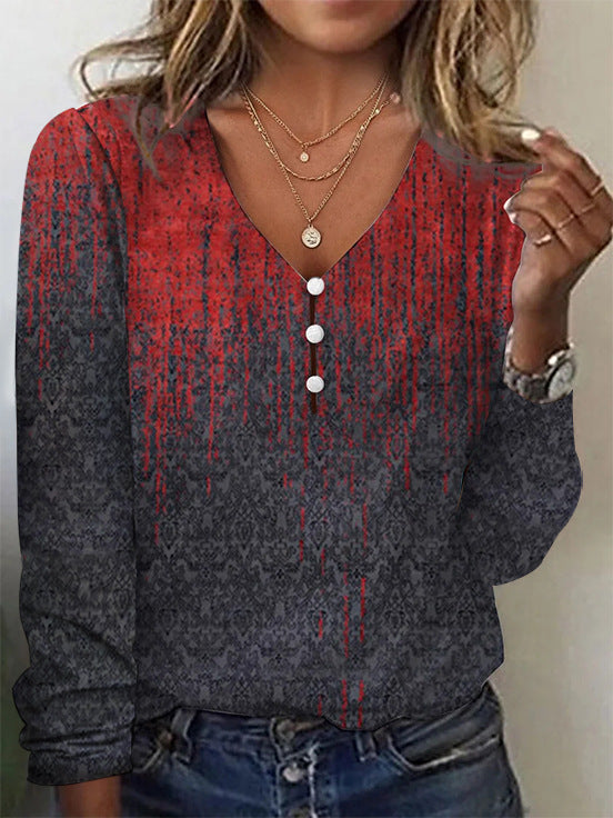 Starry Sky Pearl Button T-shirt With Blouses